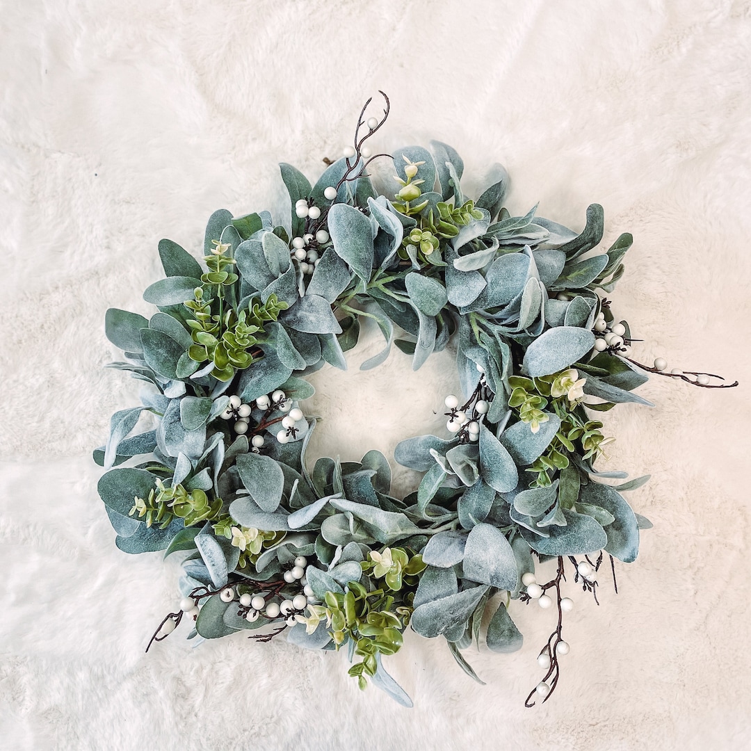 Year Round Farmhouse Lambs Ear and Eucalyptus Wreath for Front Door ...
