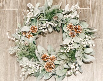 Winter Lamb’s Ear Wreath For Front Door, January Front Door Wreath Not Christmas, Farmhouse Wreath front door, rustic wreaths for front door