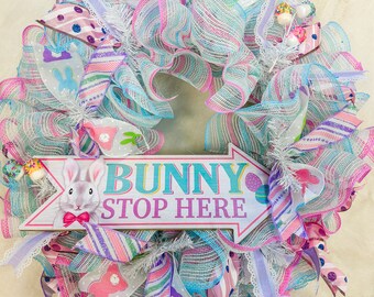 Pink and Blue Pastel Easter Bunny Deco Mesh Wreath for Front Door, Easter Wreath, Easter Wreaths for Front Door, Easter Bunny Decor
