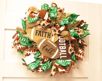 Fall Front Door Farmhouse Wreath, Fall Football Wreaths for front door, Fall Football decor, Fall football signs, Fall Football Welcome Sign