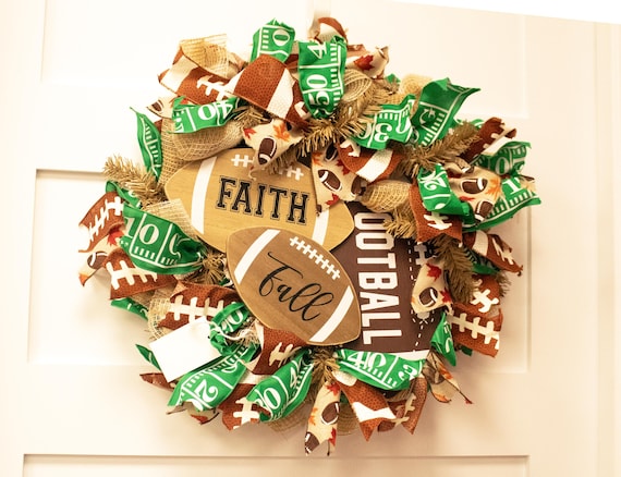 Fall Front Door Farmhouse Wreath, Fall Football Wreaths for front door, Fall Football decor, Fall football signs, Fall Football Welcome Sign