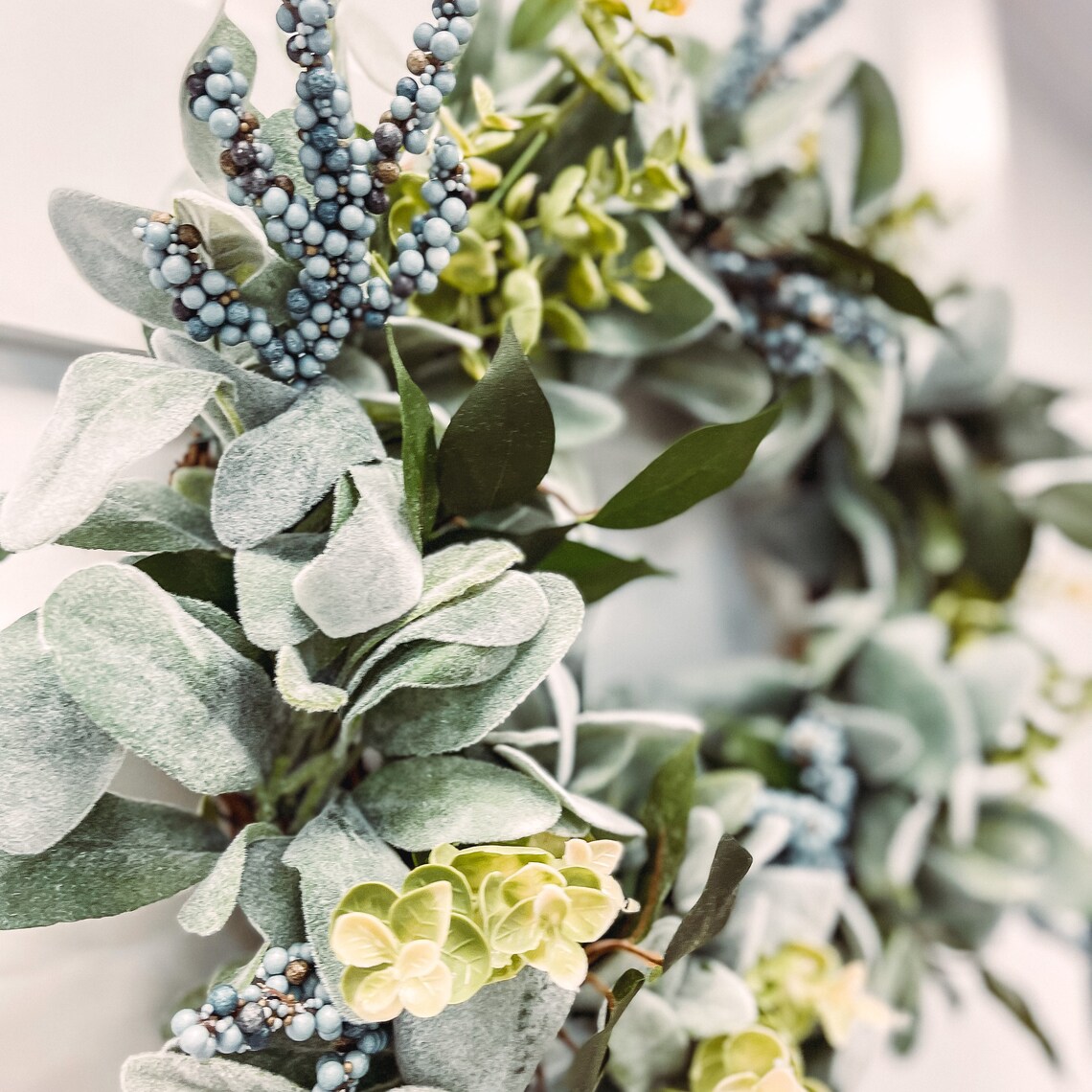 Year Round Greenery Wreath for Front Door | Lambs Ear Eucalyptus Wreath ...