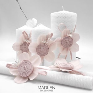 Church Candle Set, Wedding Unity Candles Set, Wedding Candles, White Candles, Candles With Flower Decoration, 5 pcs