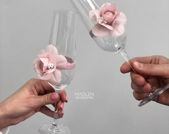 Wedding Glasses, Champagne Glasses, Toasting Flutes, Flutes With Flower Peony, Wedding Attribute