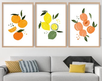 Fruit Kitchen Wall Art Prints, Set of 3, Modern Decor
