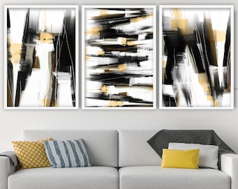 Abstract Black & Yellow Set of 3 Prints from Original Textured Painting V3