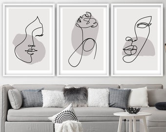 Chic Beige & Grey Face Line Art - Set of 3 Modern Prints, Elegant Wall Art for Home Decor, Unique Housewarming Gift