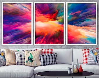 Abstract Set of 3 Prints - Bright Multi Colour Splash Texture Art Print