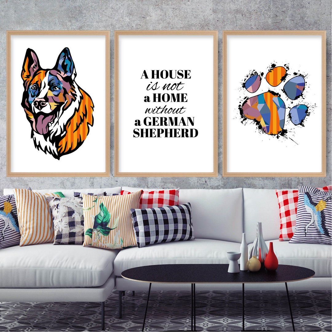 Geschirrtücher-Set – 4 Stück, Waffelgewebe, Lustiger Deutscher Schäferhund Aufdruck (40,6 X 61 Cm)