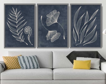 Ensemble minimaliste de 3 impressions - image d'art de contour de feuilles florales botaniques tropicales