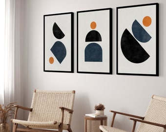 Láminas de arte geométrico moderno de mediados de siglo, trío de decoración del hogar