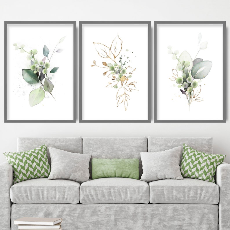 Set of 3 Prints Botanical Herbal Art Prints Green From Hand Drawn Pictures Wall Art Picture Gallery Wall Poster Decor Gift 