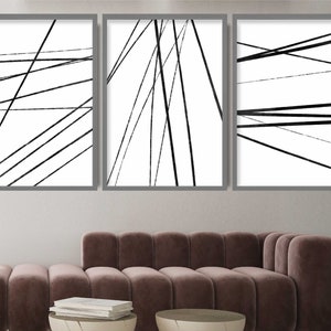 Conjunto abstracto de 3 impresiones en blanco y negro, arte lineal, imágenes minimalistas