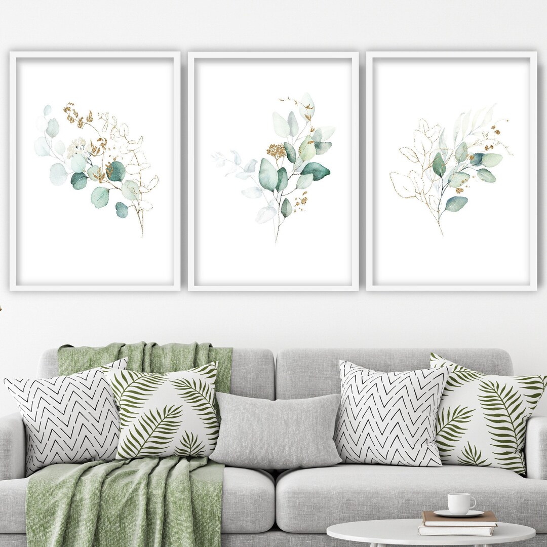 FRAMED Set of 3 BLUE-GREEN Botanical Wall Art Prints - Etsy UK