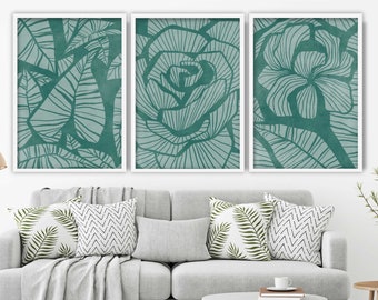 Zeefdrukstijl Groene Botanische Bladeren Set van 3 Prints