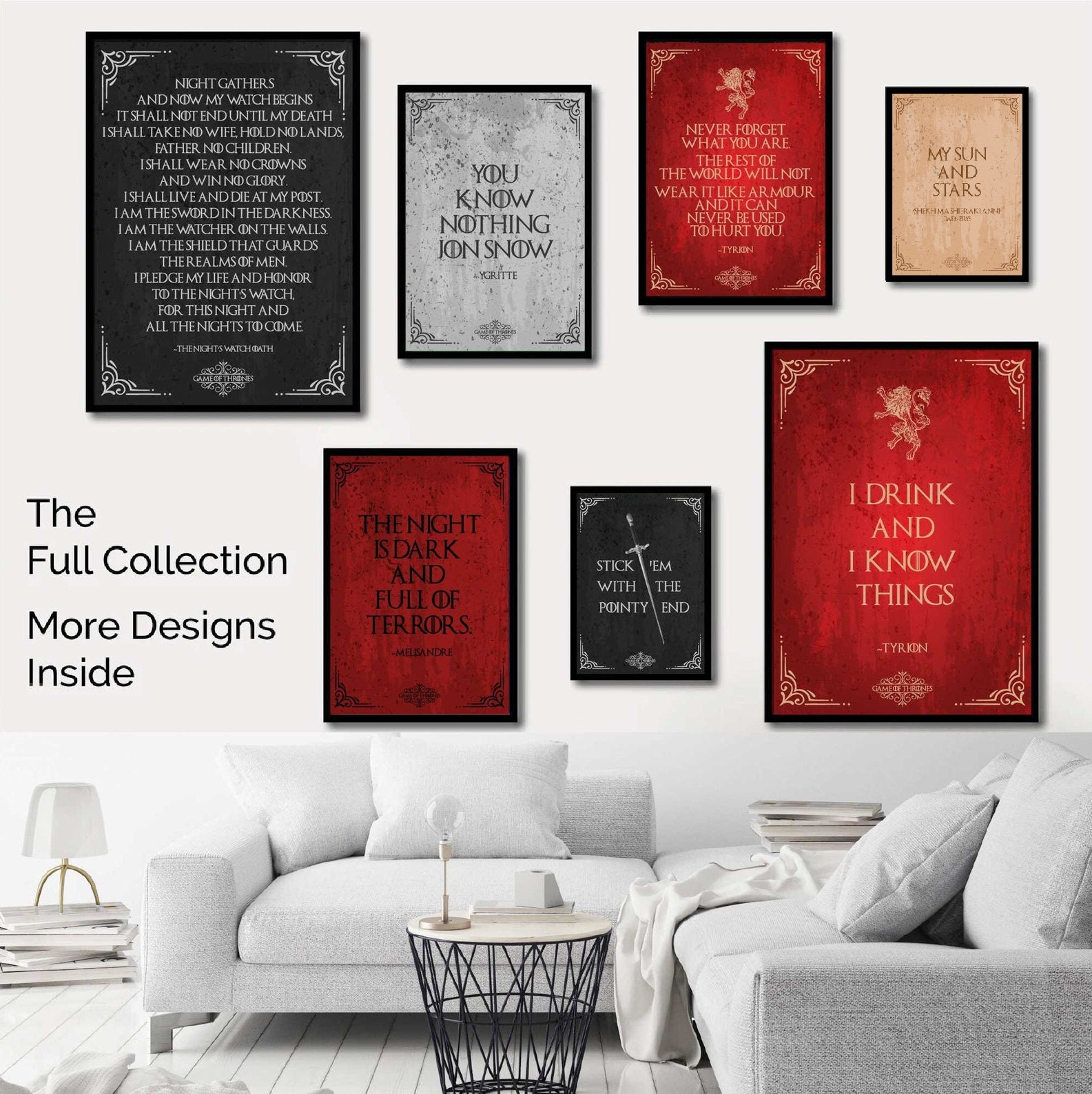 Mix and Match your own Set of 3 Game of Thrones Art Prints QUOTES Wall Posters Artwork