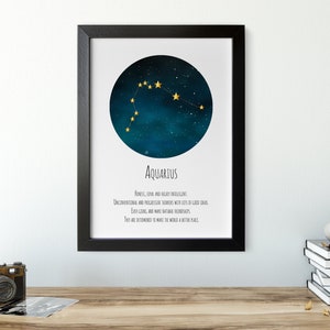 Aquarius Zodiac Star Sign Quote Print, Beautiful Astrology Wall Art, Inspiring Home Decor, Perfect Gift for Aquarius Friends & Family