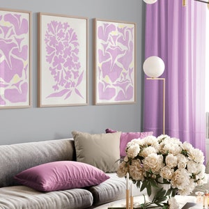 Boho Set of 3 Abstract Floral Prints, Lilac Purple Flower Wall Art, Botanical Prints