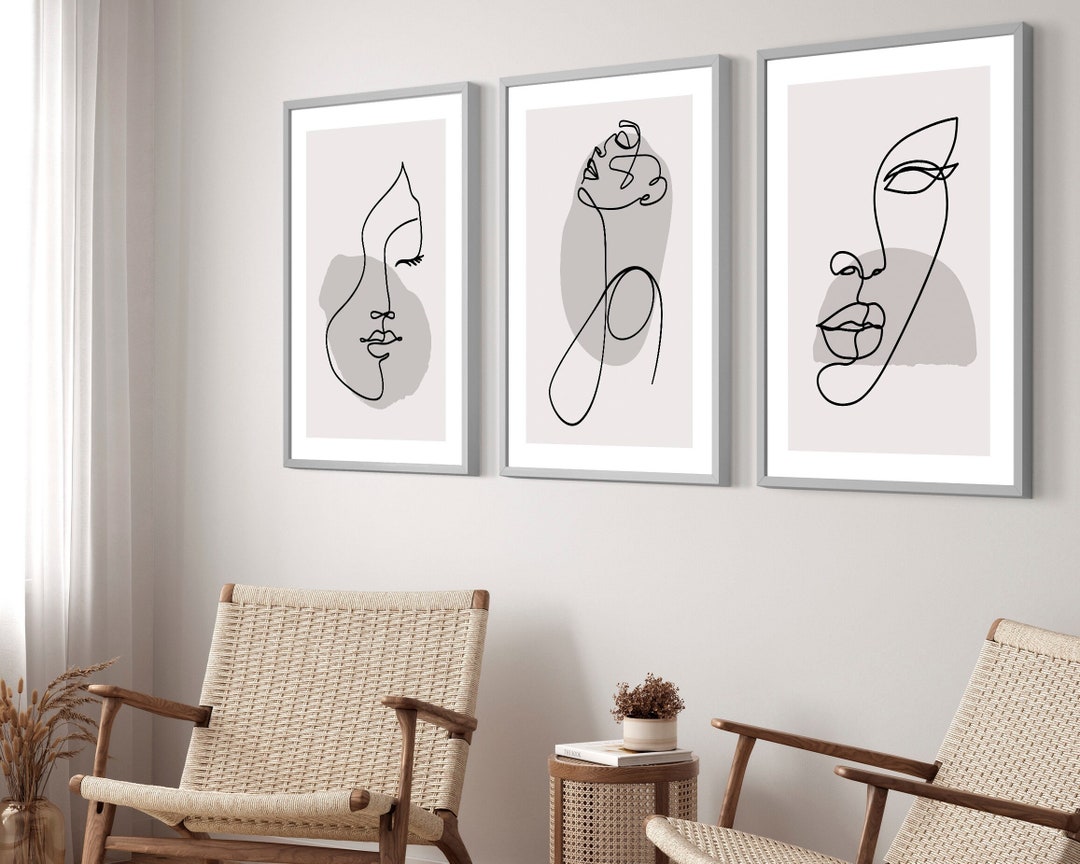 Framed Female Line Art Print Set of 3, Modern Home Decor, Housewarming ...