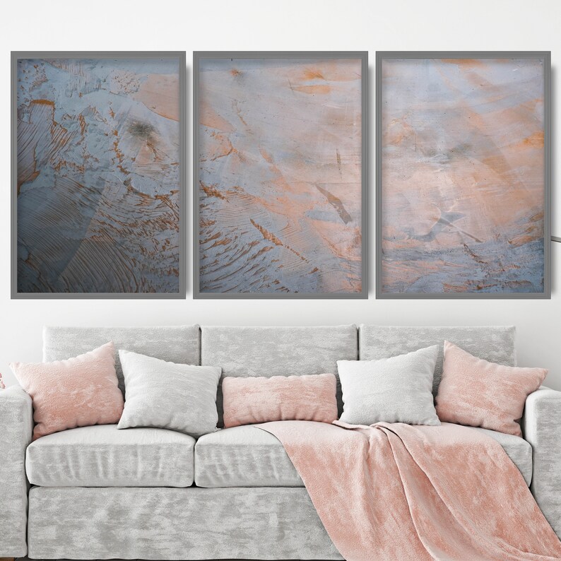 Abstract Set of 3 Prints - Copper Grey Wall Art Contemporary Print - Etsy