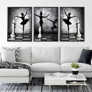 Dark abstract art prints featuring ballerinas, ballet wall decor, modern dance illustration, minimalist black and white art, home decor