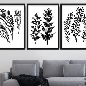 Arte mural ilustrativo minimalista en negro, conjunto botánico de 3 impresiones