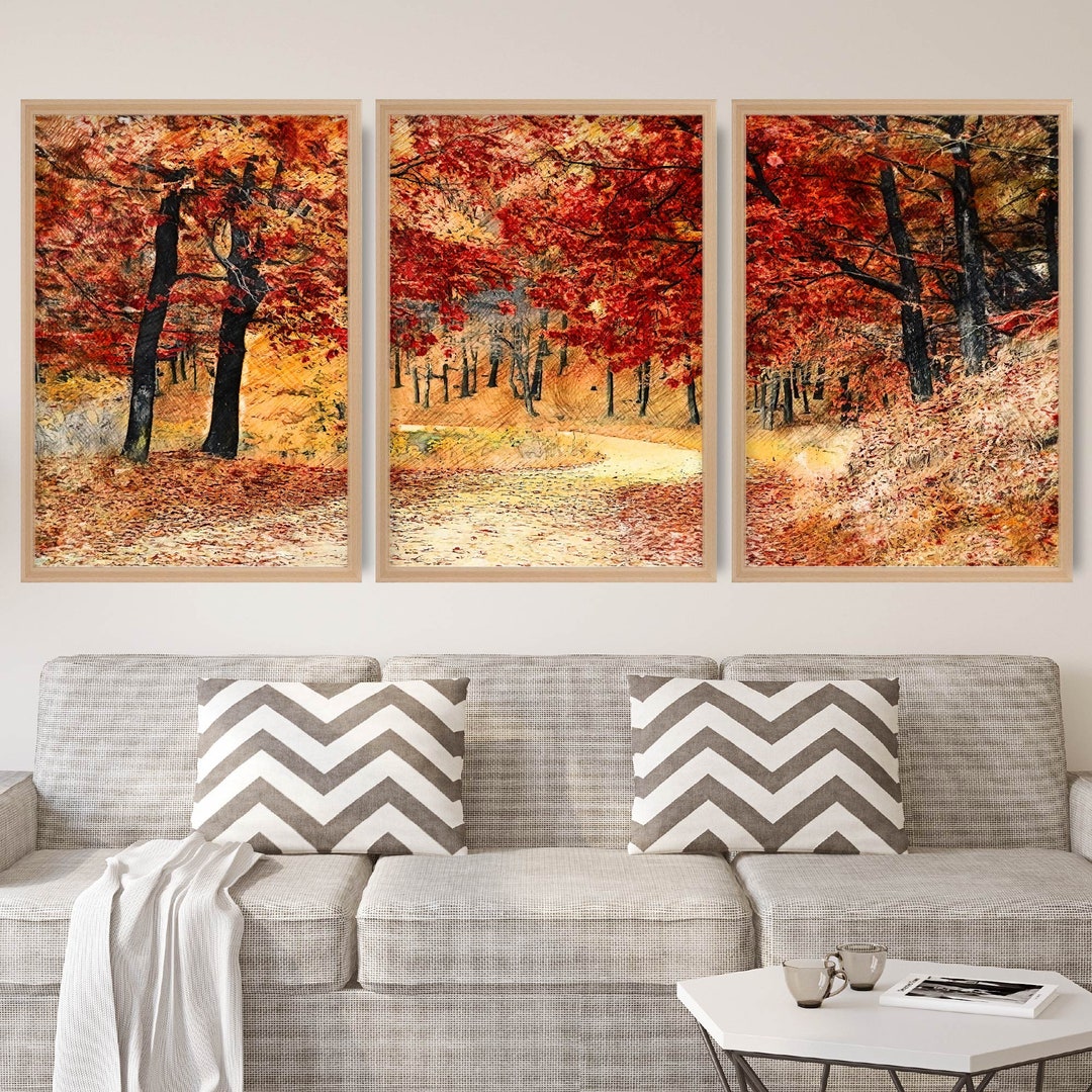 Autumn Leaves Set of 3 Prints Sketch Forest Botanical Wall Art Picture ...