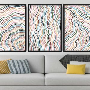 Conjunto de 3 impresiones: imágenes artísticas abstractas con remolinos de colores llamativos