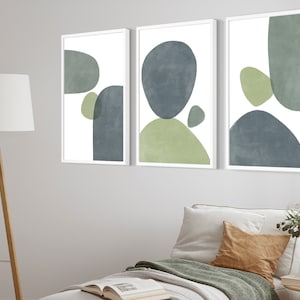 Vintage Green Wall Art - Mid Century Modern Shapes, Great for Living Room Decor, Unique Housewarming Gift
