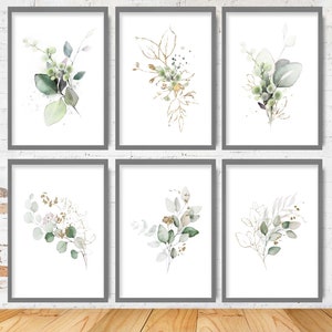 Herbal Botanical Wall Art Prints, Set of 6 in Green and Pink, Enhances any Room Decor, Great Gift for Art Enthusiasts