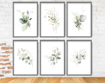 Herbal Botanical Wall Art Prints, Set of 6 in Green and Pink, Enhances any Room Decor, Great Gift for Art Enthusiasts