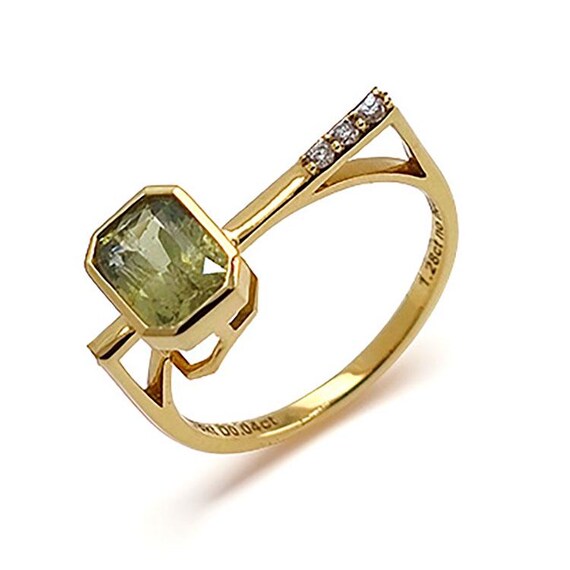 Bague Or Blanc 18 Carats Avec Pierre Jaune - Taille 48, Ajustable, Occasion Parfait état