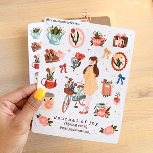 DISEÑO ORIGINAL, Hoja de pegatinas de primavera Vol. 4, Pegatina de Bujo, Pegatina floral, Pegatina de flores de primavera, Pegatina de diario, Pegatina de temporada de primavera