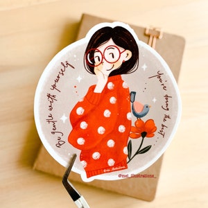 DISEÑO ORIGINAL, Pegatina "Sé amable contigo mismo", Pegatina de amor propio, Pegatina de autocuidado, Pegatina holográfica, Pegatina para portátil, Pegatina brillante