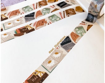 ORIGINAL DESIGN, Let's study Washi Tape, 15MM x 10MM Washi Tape, Bookworm Washi Tape,Washi tape, Books washi tape,Book lover washi tape