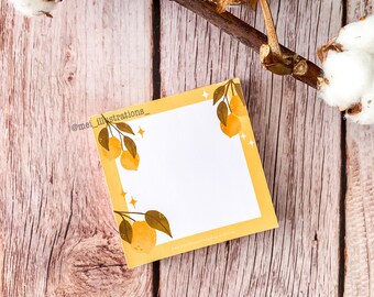 ORIGINAL DESIGN, 8 cm x 8 cm handgemachte Notizblock Gelbe Zitrone, Zitrone Notizblock, Sommer Notizblock, Frühling Notizblock, Memo Block