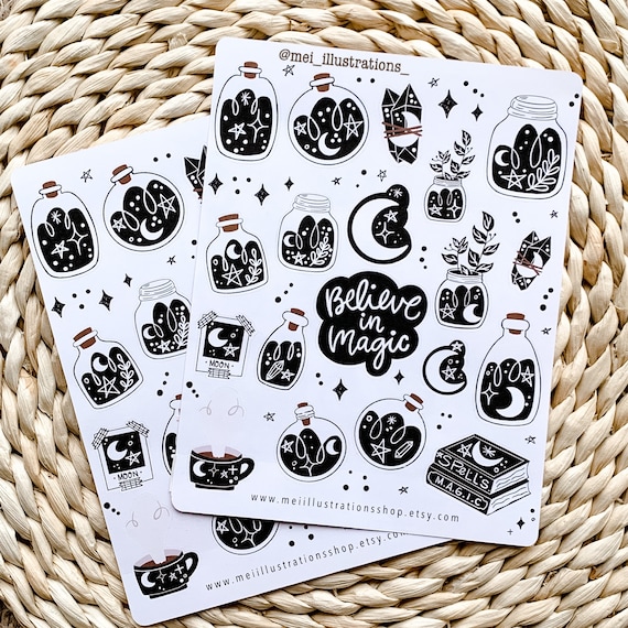 ORIGINAL DESIGN, Magic sticker sheet, black sticker, Bujo sticker, bujo sticker, bujo supplies, Potion sticker, aesthetic sticker, Celestial