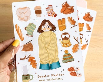 ORIGINAL DESIGN, Sweater weather sticker sheet, Bujo Sticker, Cozy sticker, Sticker sheet, Autumn sticker, Journal stickers, Cozy arts