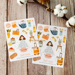ORIGINEEL ONTWERP, stickervel Self Love, sticker Bujo, plannersticker, dagboeksticker, stickervel zelfzorg, sticker zelfzorg