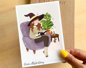 ORIGINAL DESIGN, Witchcraft print, Handmade art print, Cozy illustration, Digital art print, Cozy art print, Girl print, Witchy art print