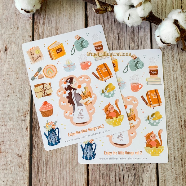 Enjoy little things vol.2 Sticker sheet, Bujo Sticker, Planner Sticker, Self care sticker sheet, Journal sticker, Slow living sticker sheet