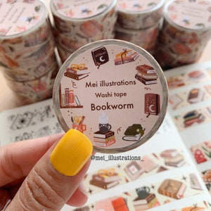 DESIGN ORIGINALE, Nastro washi Bookworm, Nastro washi 150 MM x 10 M, Nastro washi Bookish, Nastro washi, Nastro washi Libri, Nastro washi per amanti dei libri