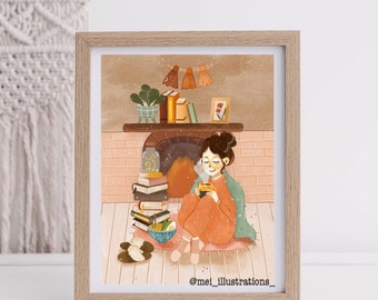 DESIGN ORIGINALE, Stampa artistica, Stampa artistica fatta a mano, Stampa artistica ragazza accogliente, Stampa artistica digitale, Stampa artistica accogliente, Stampa artistica ragazza, Illustrazione accogliente