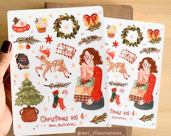 DISEÑO ORIGINAL, Pegatina de Bujo, Pegatina de Álbum de Recortes, Pegatina de Planificador, Pegatina de Navidad, Hoja de Pegatinas, Pegatina de Navidad, Pegatina de Navidad