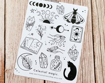 ORIGINAL DESIGN, Celestial magic sticker, Kraft Bullet Journal Sticker, Scrapbook,  Planner Sticker, celestial stickers, Journal sticker