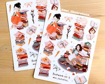 Bookworm Sticker Sheet: Book Lover Stickers, Planner Scrapbook