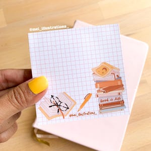 オリジナルデザイン、8 cm x 8 cm ハンドメイドメモ帳、本の虫メモ帳、本好きメモ帳、ハンドメイドメモパッド、ブックメモ帳、メモ帳、メモパッド