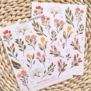DESIGN ORIGINAL, Adesivos de flores silvestres, Adesivos para scrapbook, Adesivos para planejador, Adesivos de flores, Adesivos de flores silvestres, Adesivos florais