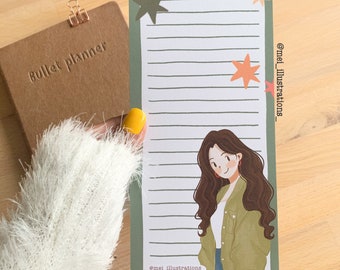 210 x 99 mm notepad, DL notepad, Girls notepad, Cozy girl notepad, Retro girl Notepad, Memo pad, Notepad, To do list notepad, Cozy girl note