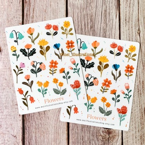 DISEÑO ORIGINAL, Hoja de pegatinas de flores, Hoja de pegatinas de flores silvestres, Pegatina de planificador, Pegatina de Bujo, Pegatinas florales, Pegatina floral